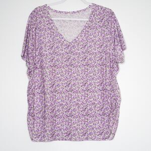 Lane Bryant Womens Shirt Plus Size 18/20 Purple Floral T-shirt Side Scrunch‎